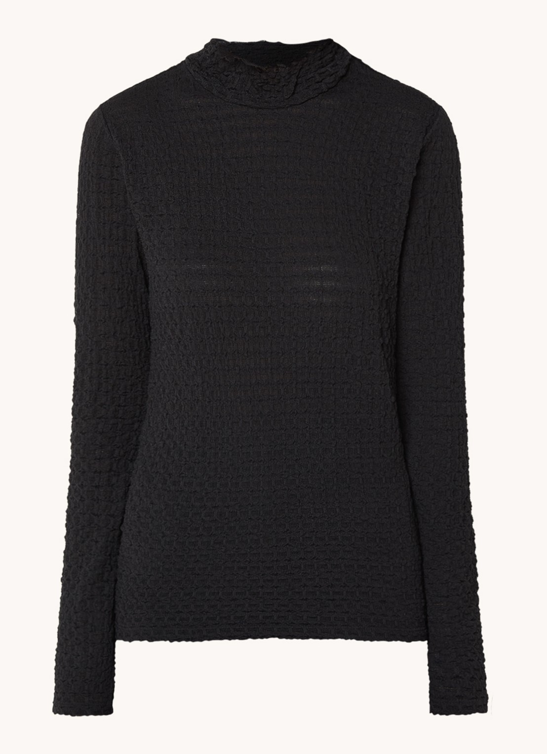 Dante 6 Zane longsleeve met structuur en opstaande kraag - voorkant 3 zwart