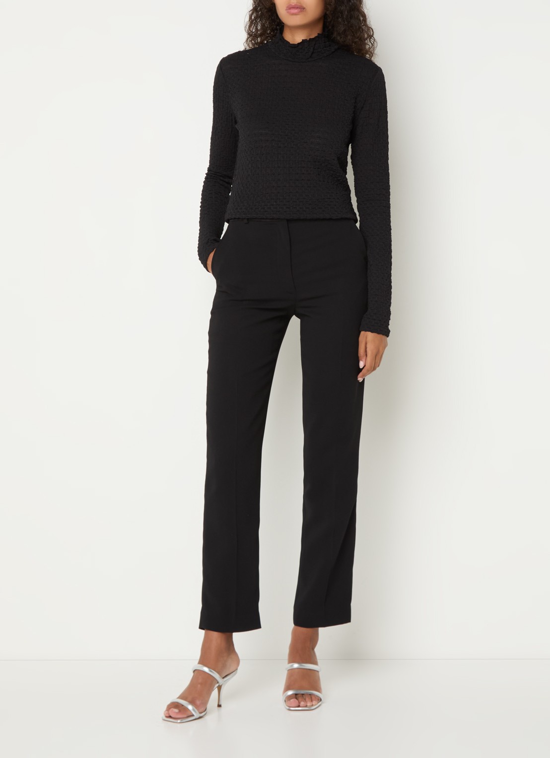 Dante 6 Zane longsleeve met structuur en opstaande kraag - voorkant 4 zwart