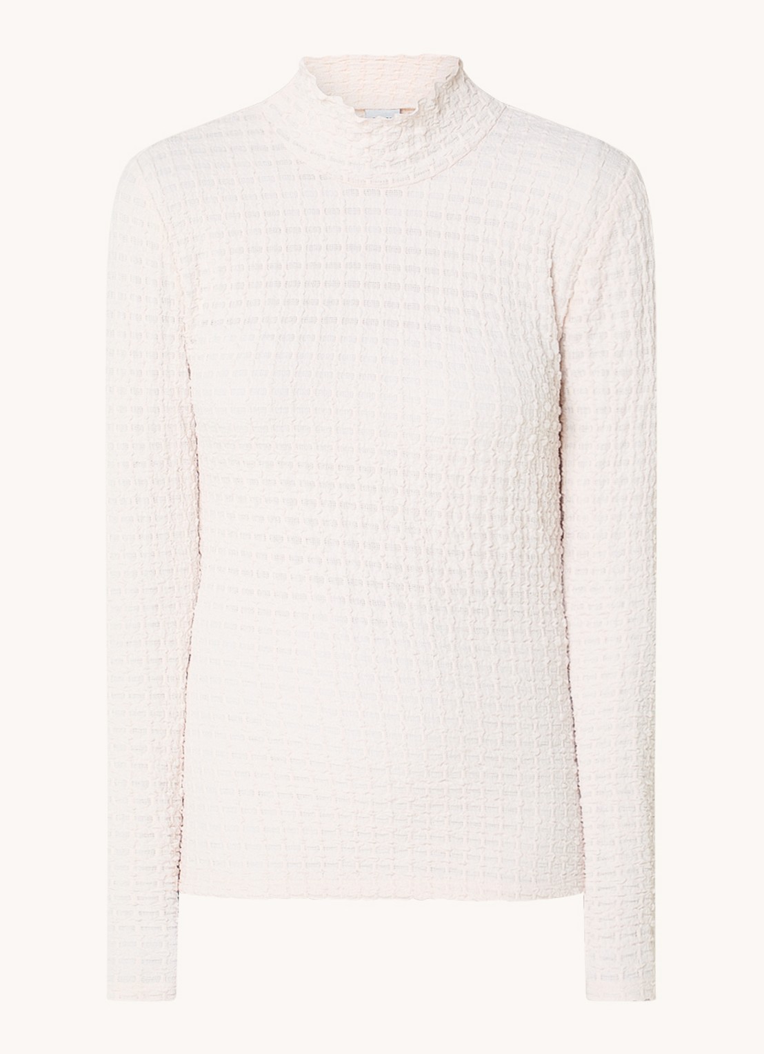 Dante 6 Zane longsleeve met structuur en opstaande kraag - voorkant creme