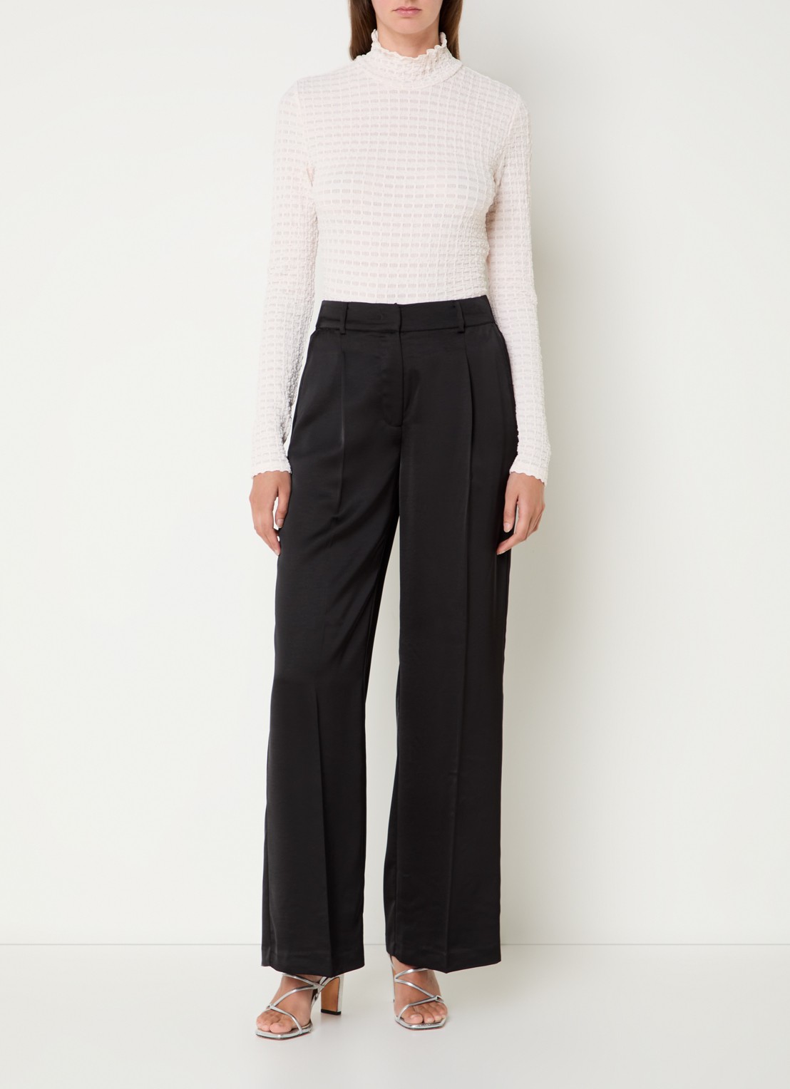 Dante 6 Zane longsleeve met structuur en opstaande kraag - voorkant 2 creme