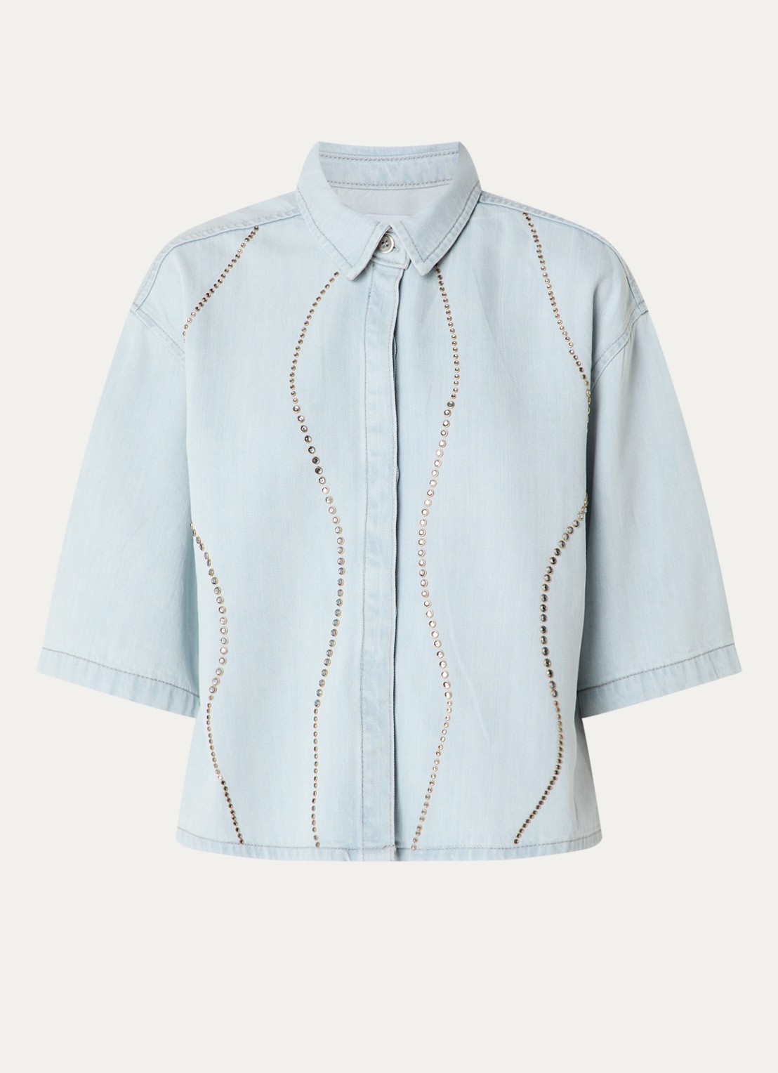 Dante 6 Zofia blouse van denim met pailletten  - voorkant 3 indigo