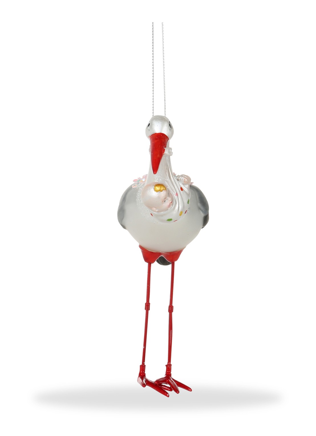 De Ballen Uit Ooievaar kersthanger 13 cm - voorkant 2 gebroken wit