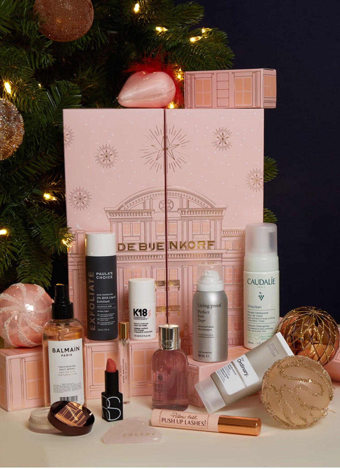 de Bijenkorf Beauty Adventskalender 2022 t.w.v. €500,- Limited Edition - voorkant 2 roze