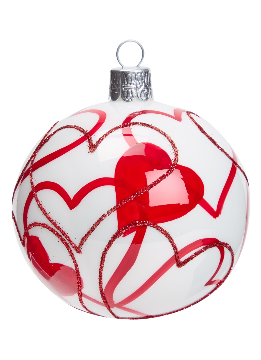 de Bijenkorf Home Hartjes kerstbal 8 cm - voorkant rood