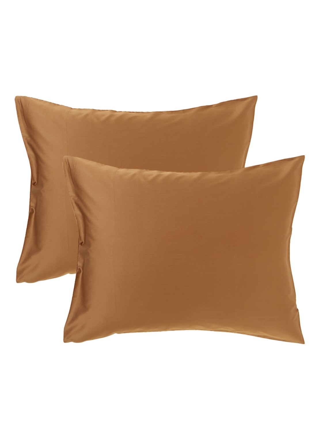 de Bijenkorf Home  kussensloop van  katoensatijn 300TC in 2-pack - voorkant 2 bruin