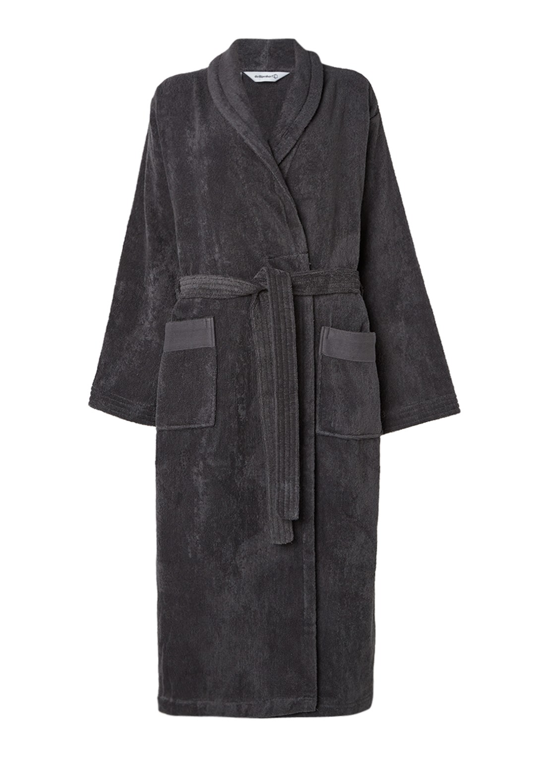 de Bijenkorf Home  Softness badjas van  katoen - unisex - voorkant 2 antraciet