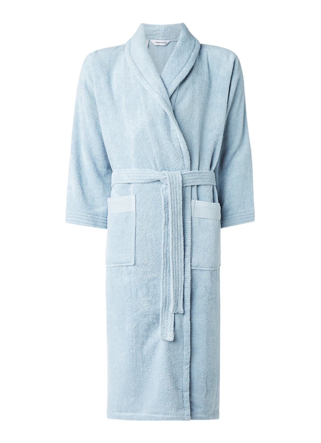 de Bijenkorf Home  Softness badjas van  katoen - unisex - voorkant 2 blauwgrijs