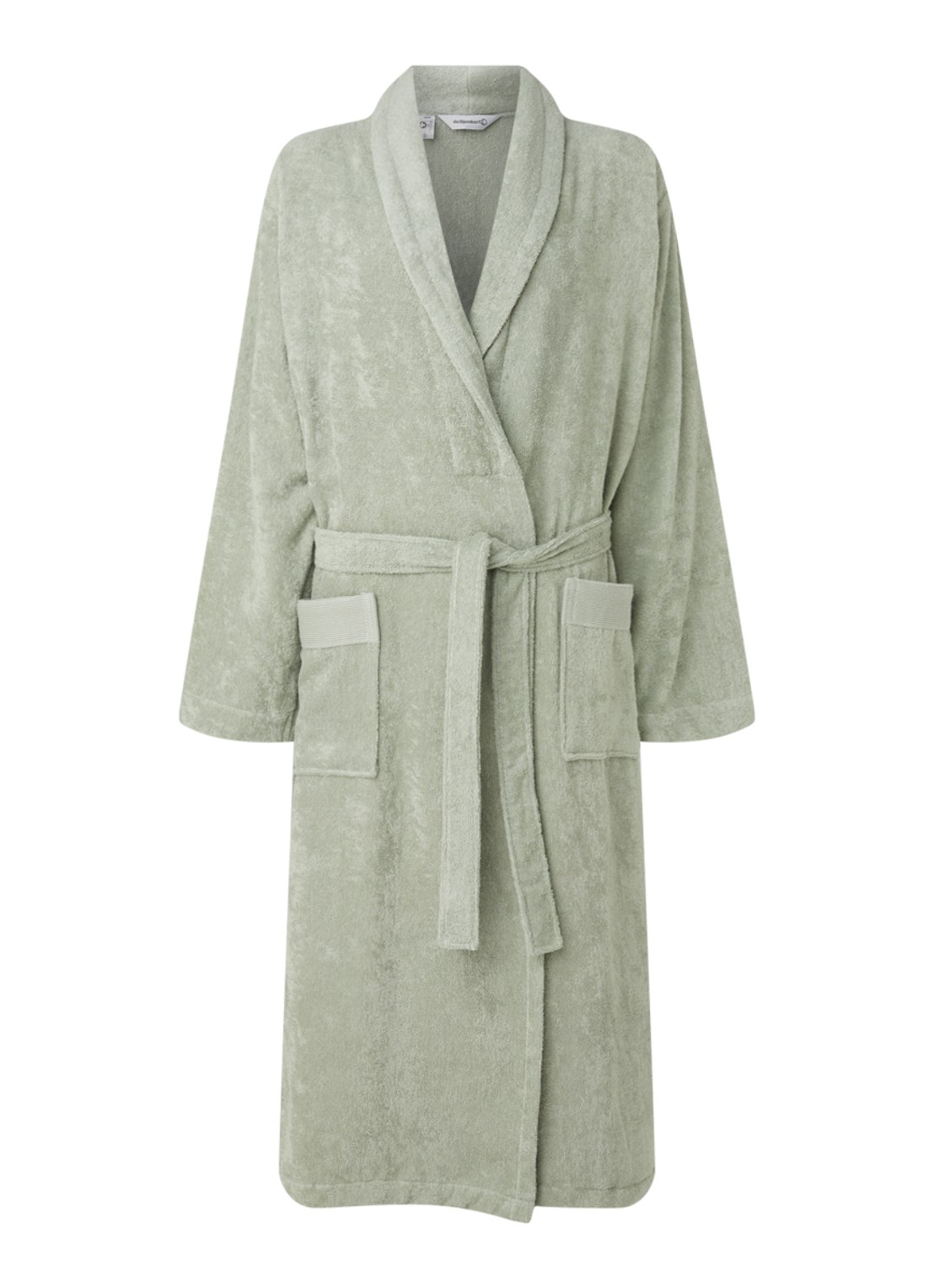 de Bijenkorf Home  Softness badjas van  katoen - unisex - voorkant 2 lindegroen