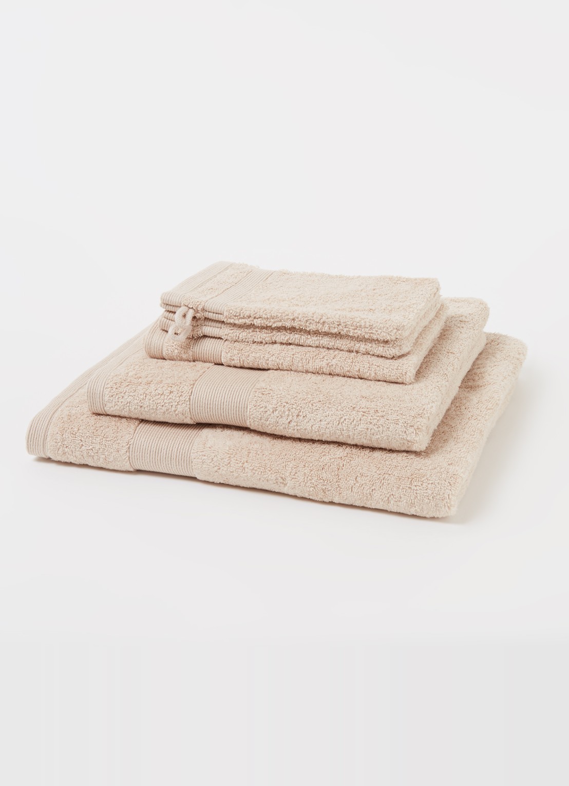de Bijenkorf Home  Softness washand - 600 gr/m2 - 16 x 21 cm set van 2 - voorkant 2 beige