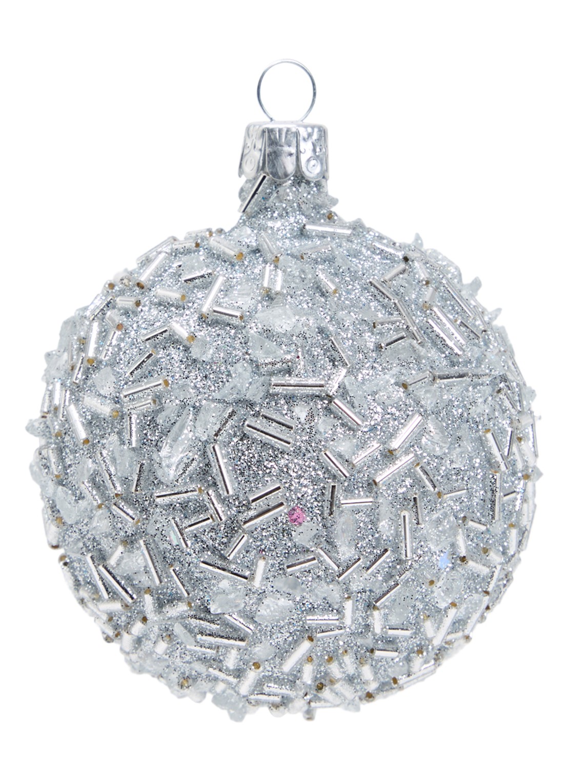 de Bijenkorf Home Zilver Hagel kerstbal 8 cm - voorkant zilver
