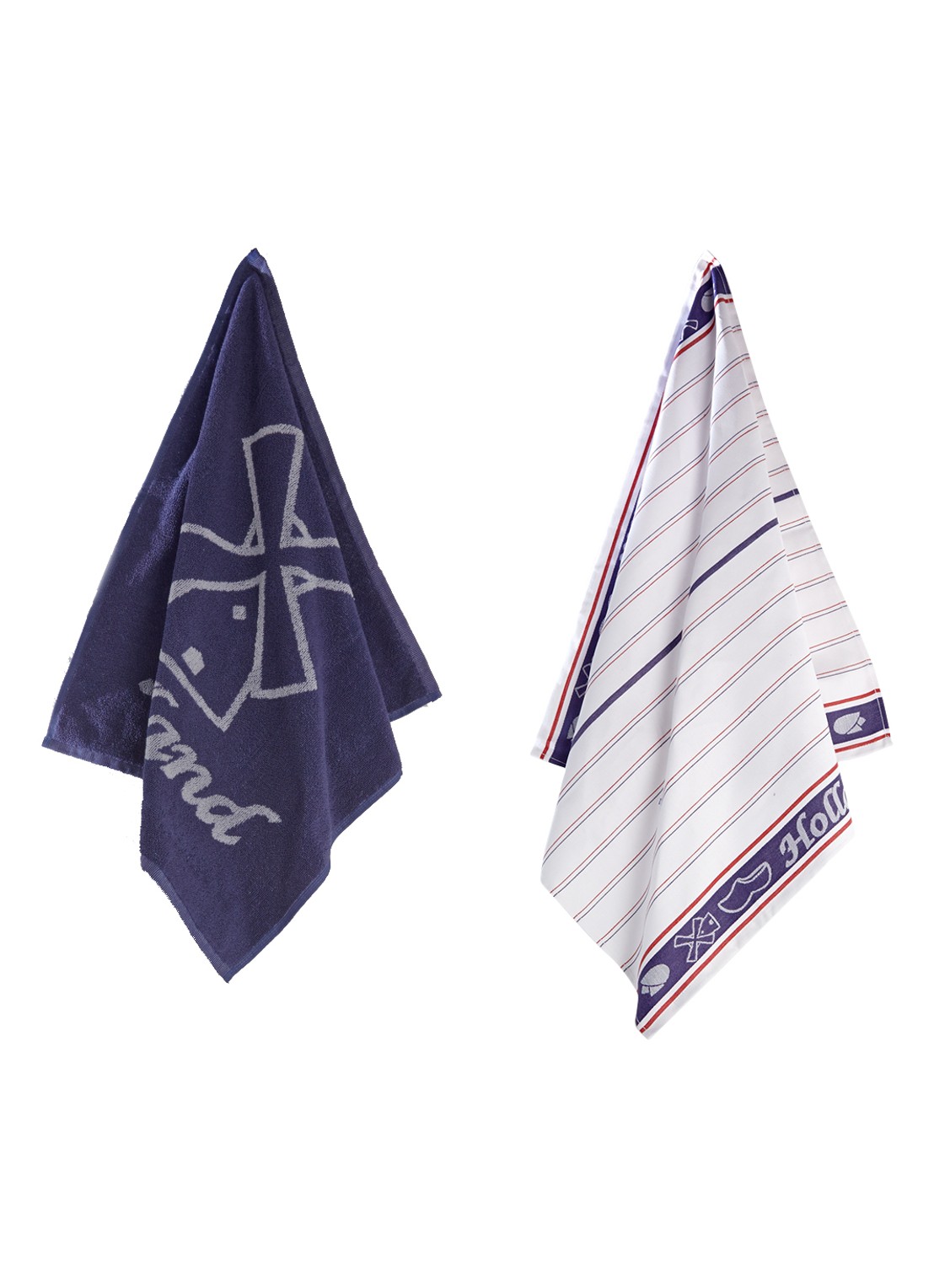 De Witte Lietaer Holland thee- en keukendoek 65 x 65 cm set van 2 - voorkant 2 donkerblauw