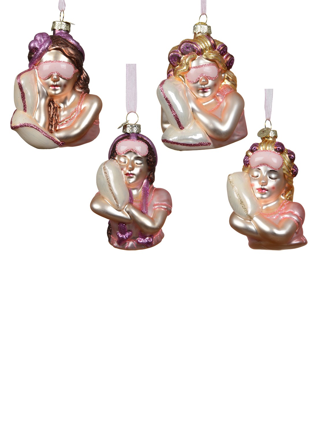 Decoris Figuur kersthanger 11 cm set van 4 - voorkant roségoud