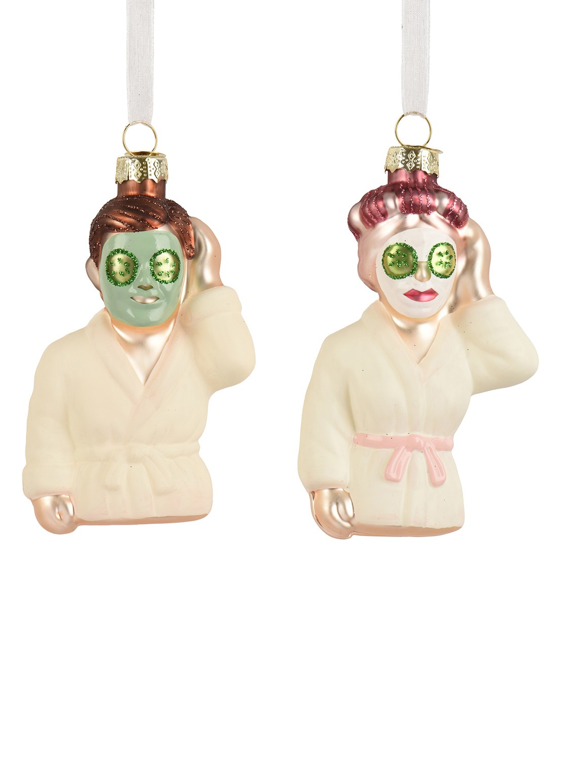 Decoris Gezichtsmasker kersthanger 12,40 cm - voorkant beige