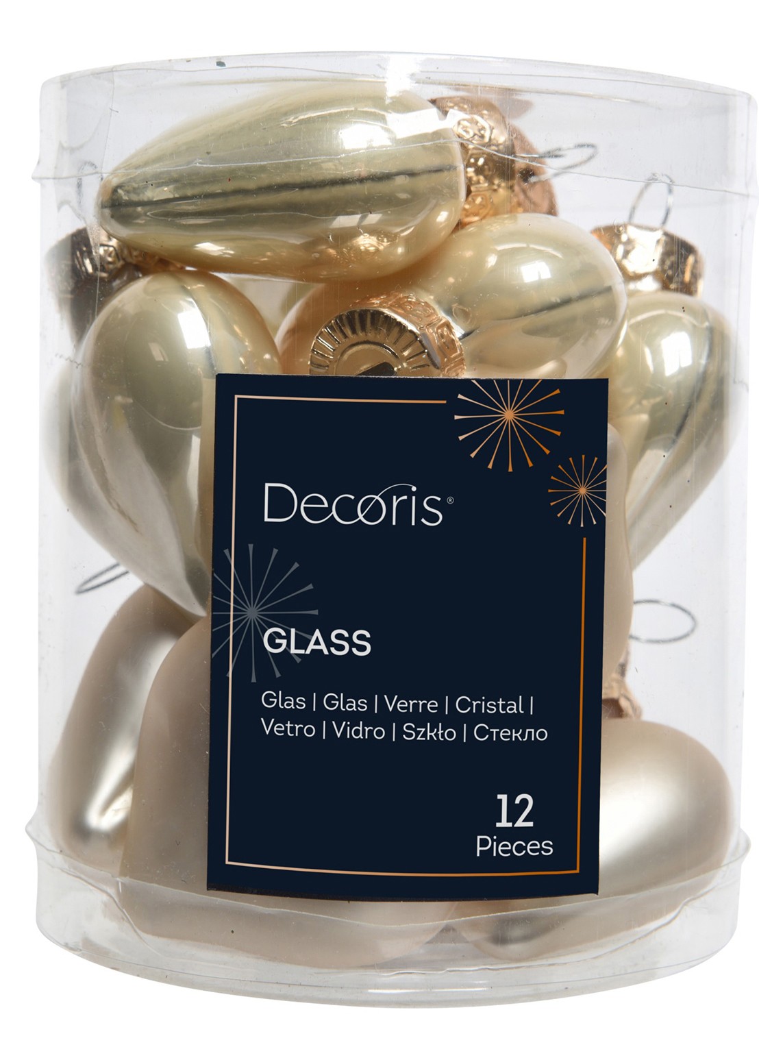 Decoris Hartjes kerstbal set van 12 - voorkant parelmoer