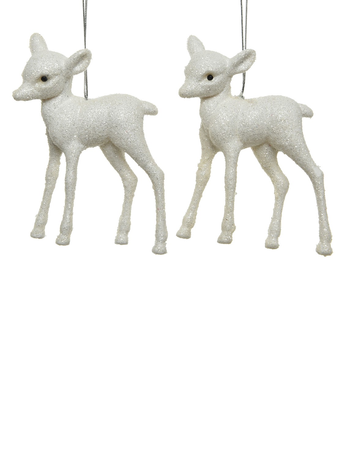 Decoris Herten kersthanger 9 cm set van 2 - voorkant wit