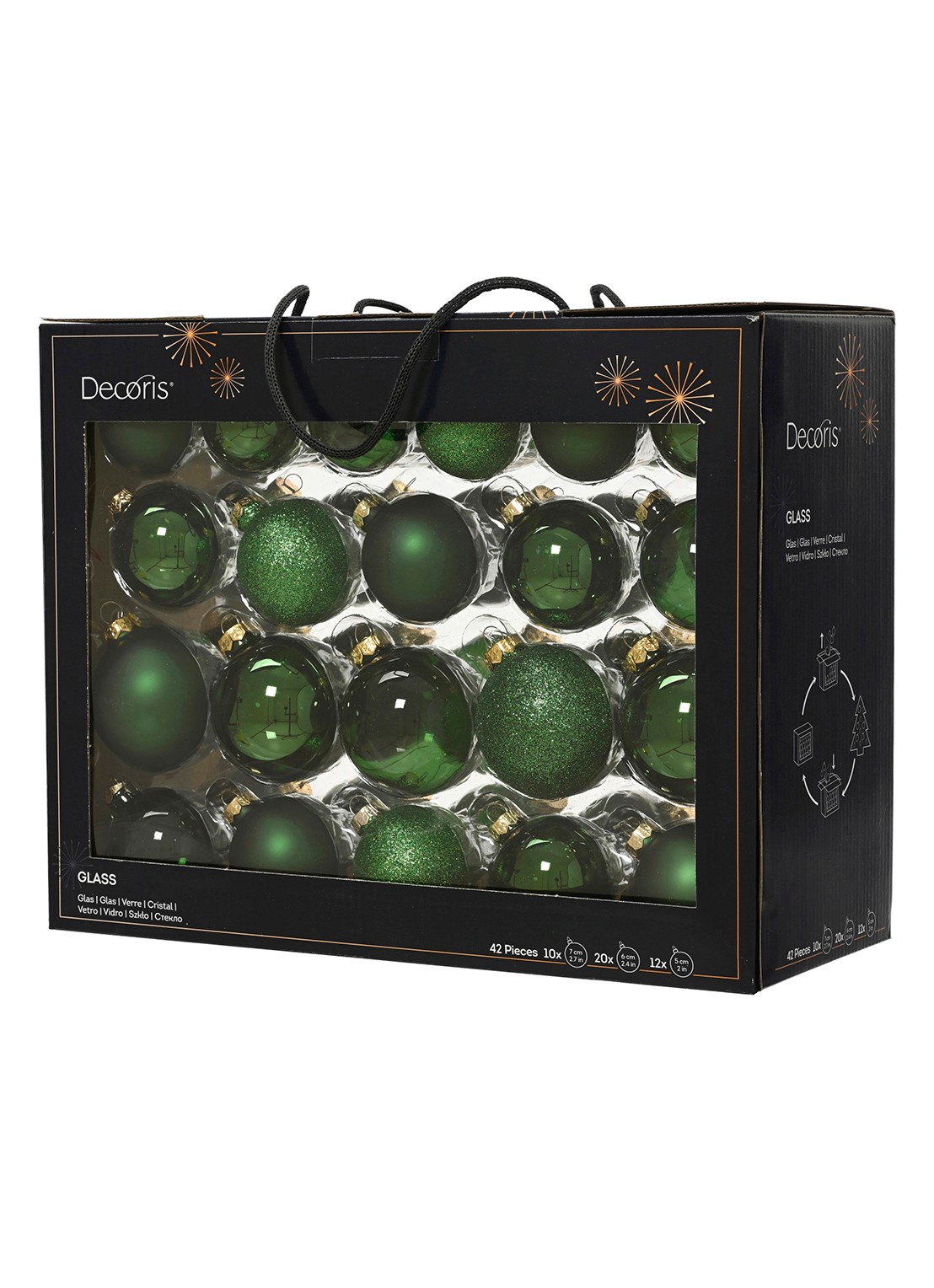 Decoris Kerstbal 7 cm set van 42 - voorkant groen