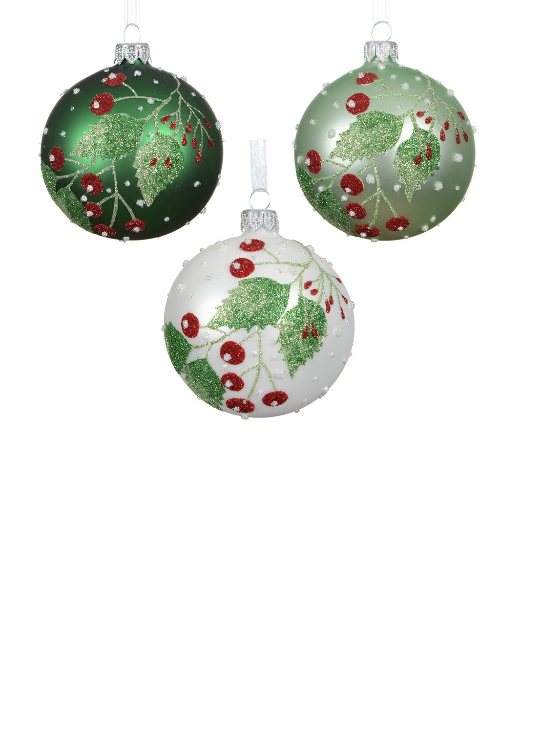 Decoris Kerstbal 8 cm set van 3 - voorkant groen