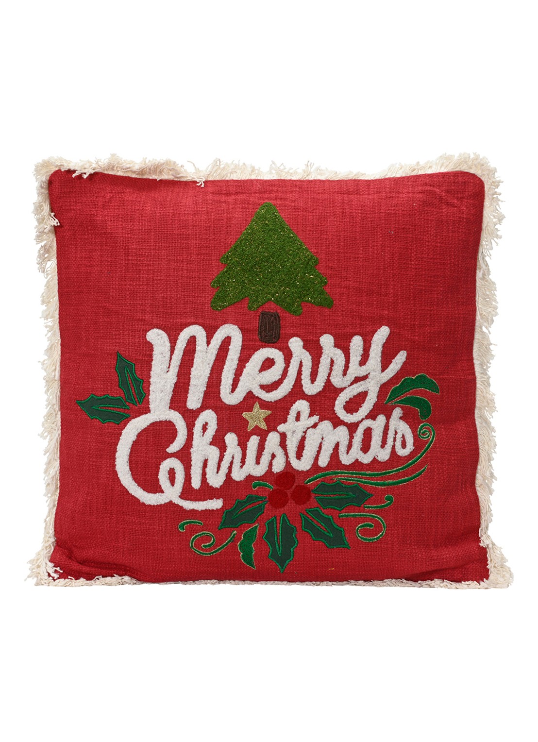 Decoris Merry Christmas sierkussen 45 x 45 cm - voorkant rood