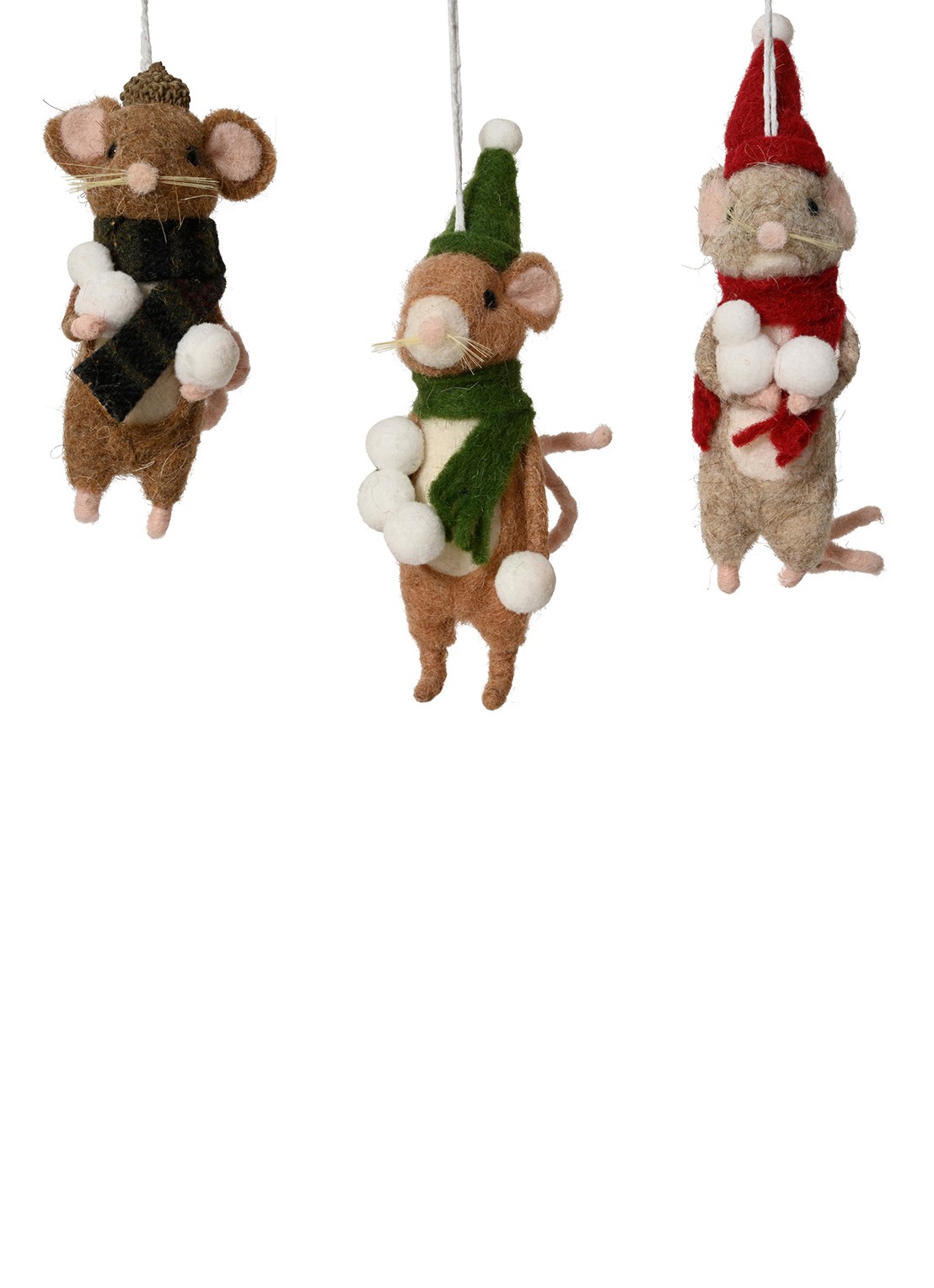 Decoris Muis kersthanger 17 cm set van 3 - voorkant groen