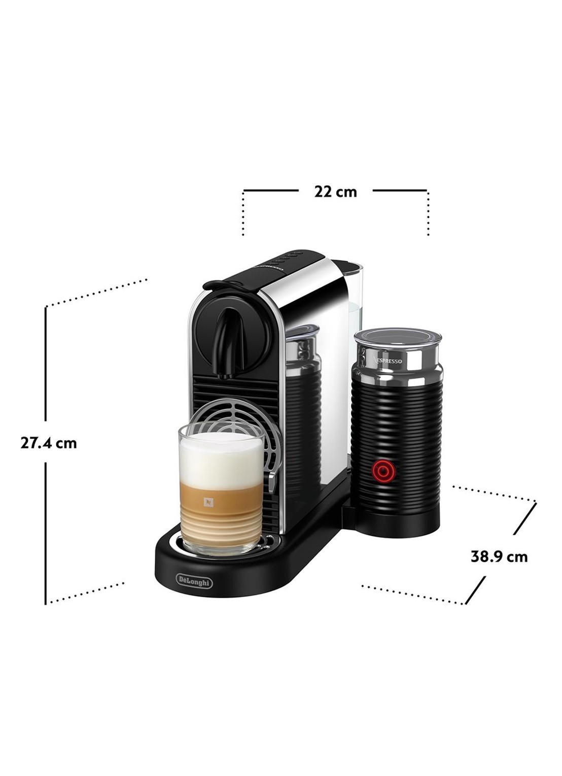 DeLonghi Citiz Platinum & Milk Nespresso koffiecupmachine - met melkopschuimer - EN330.M - achterkant zilver