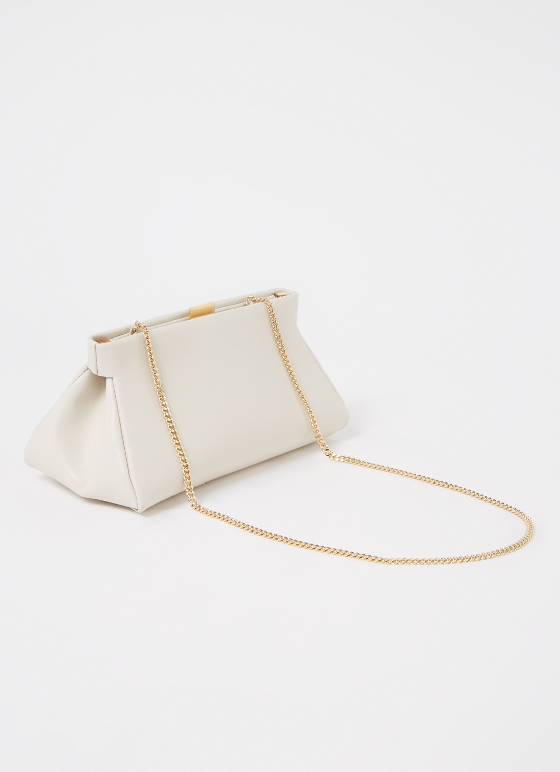 DeMellier The Cannes clutch van leer  - achterkant creme