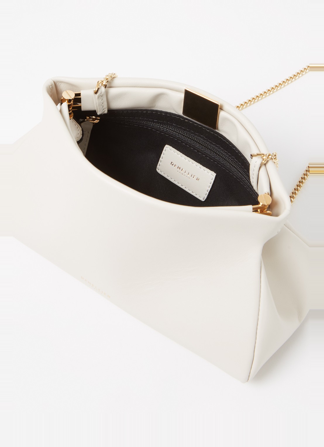 DeMellier The Cannes clutch van leer  - detail 2 creme