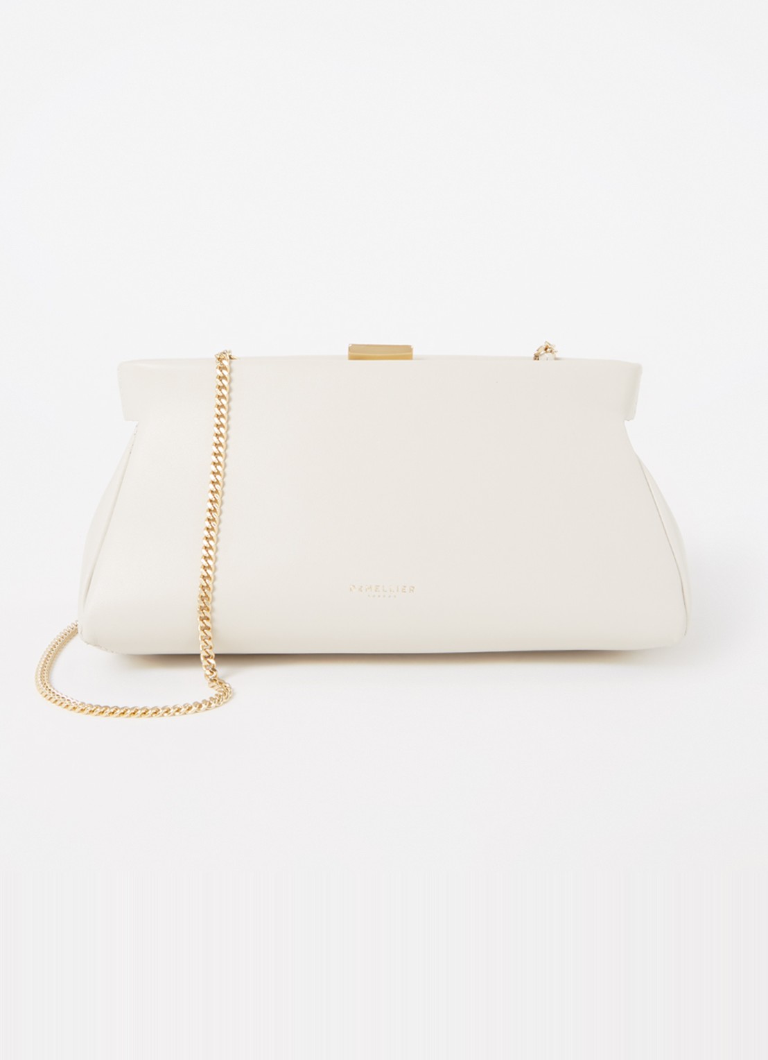 DeMellier The Cannes clutch van leer  - voorkant 4 creme