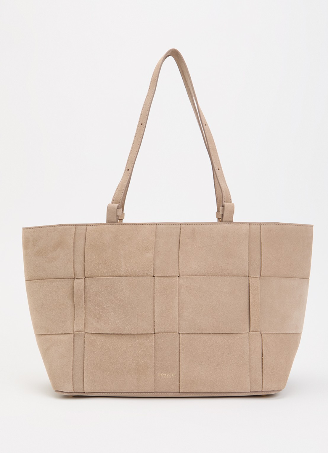 DeMellier The Florence schoudertas van suéde  - voorkant taupe