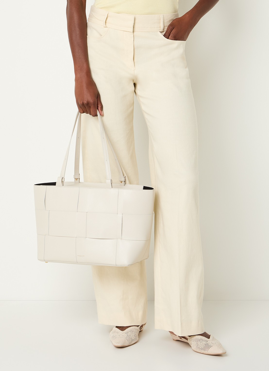 DeMellier The Florence shopper van leer - voorkant 6 gebroken wit