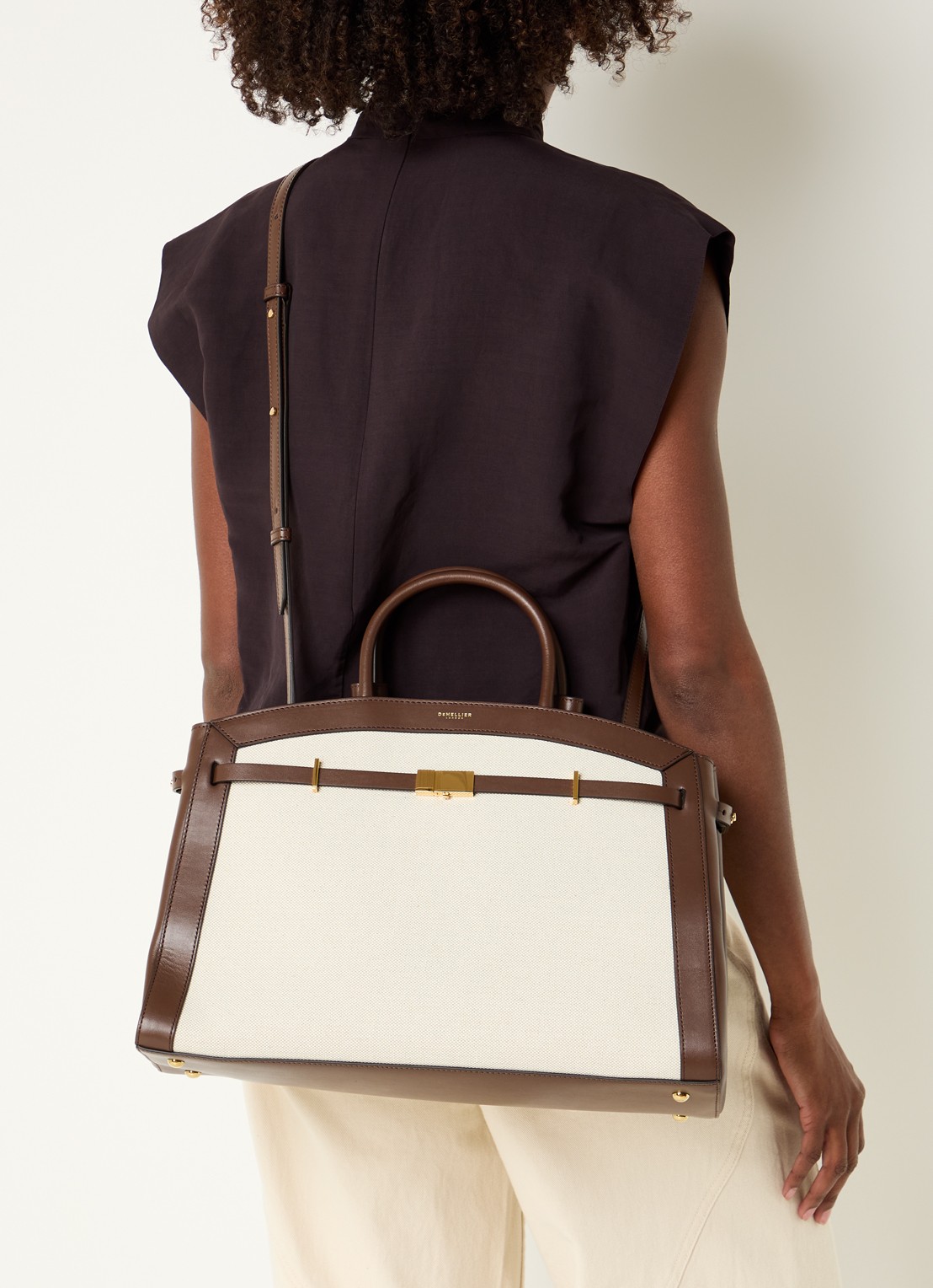DeMellier The Hudson handtas van canvas - voorkant 7 creme