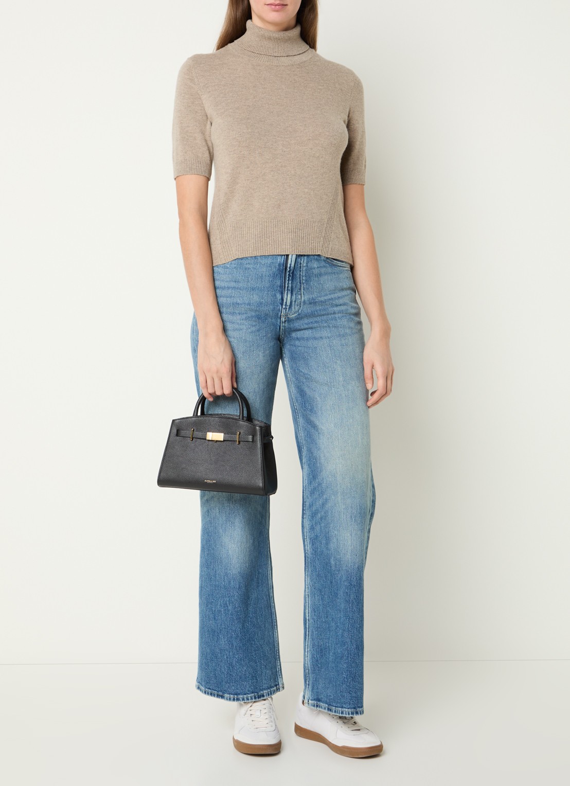 DeMellier The Hudson Small handtas van leer met afneembare schouderriem - voorkant 3 zwart