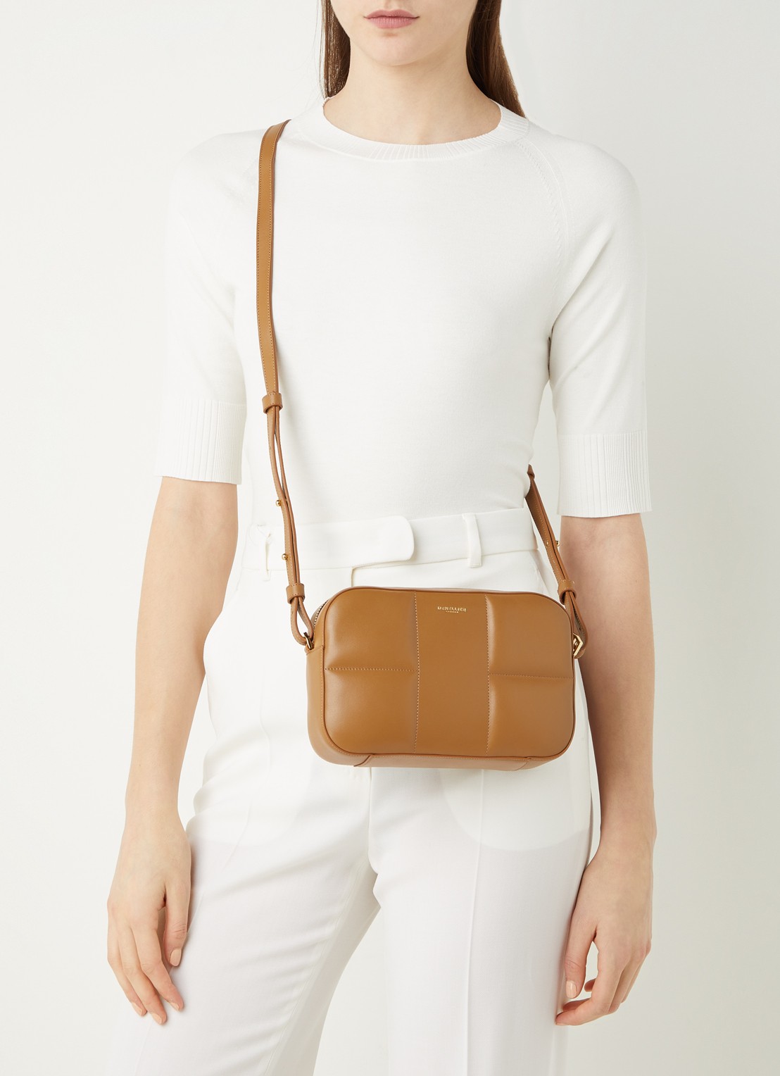 DeMellier The Marrakesh crossbodytas van leer - voorkant 3 cognac