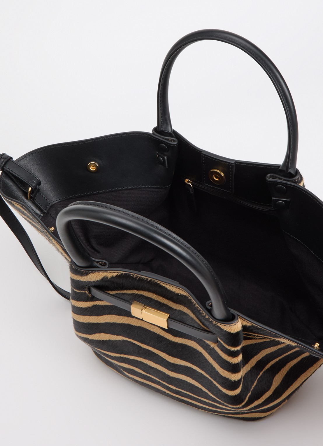 DeMellier The Midi New York handtas van kalfsleer met ponyhair en zebraprint - detail 3 zwart