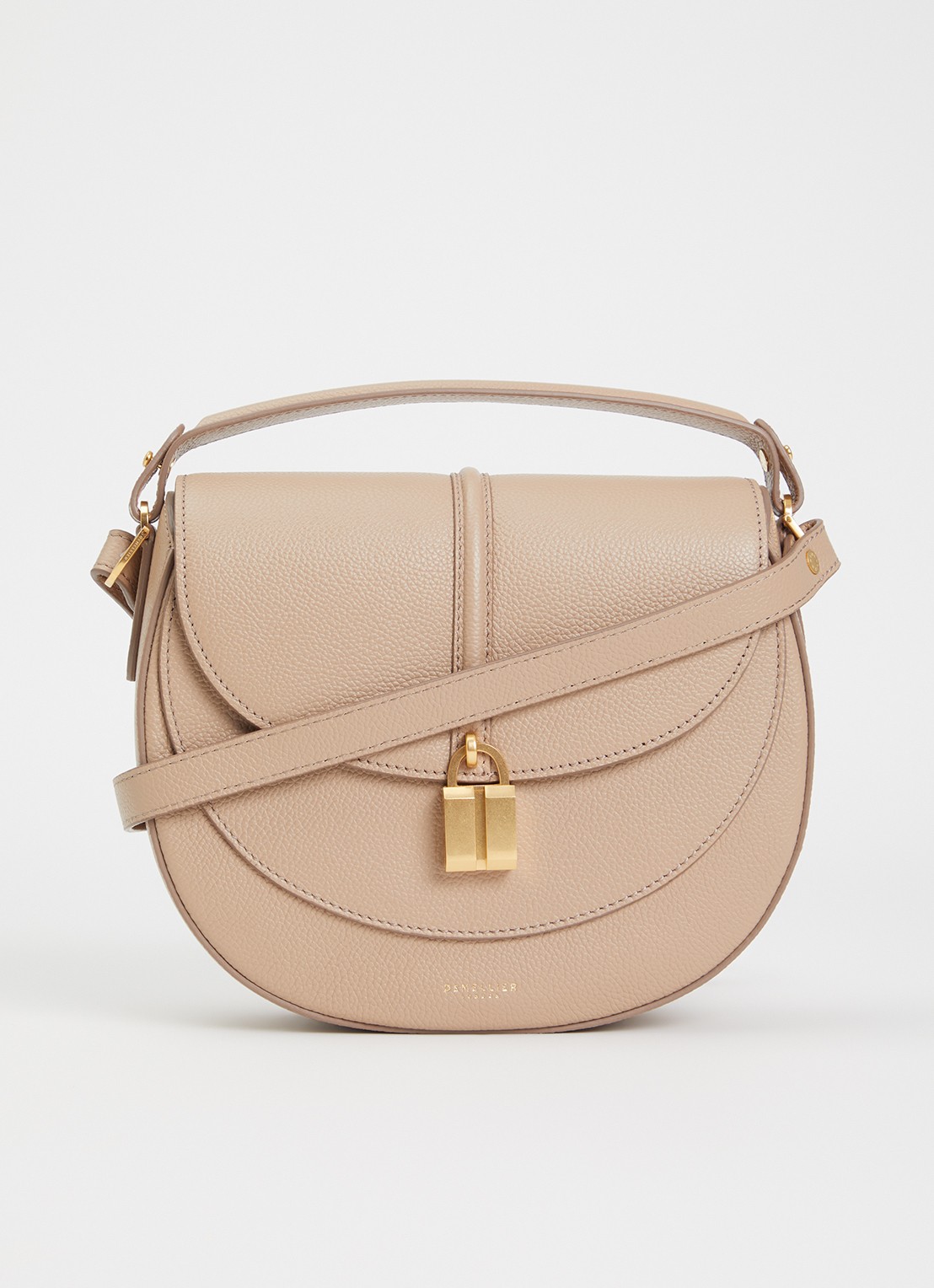 DeMellier The Siena crossbodytas van leer - voorkant 2 taupe