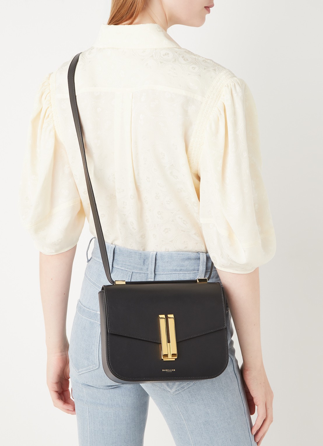DeMellier The Vancouver crossbodytas van leer - voorkant 2 zwart