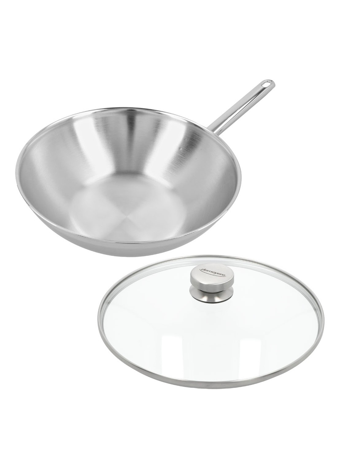 Demeyere Apollo 7 Wokpan 30 cm met glasdeksel - voorkant roestvrijstaal