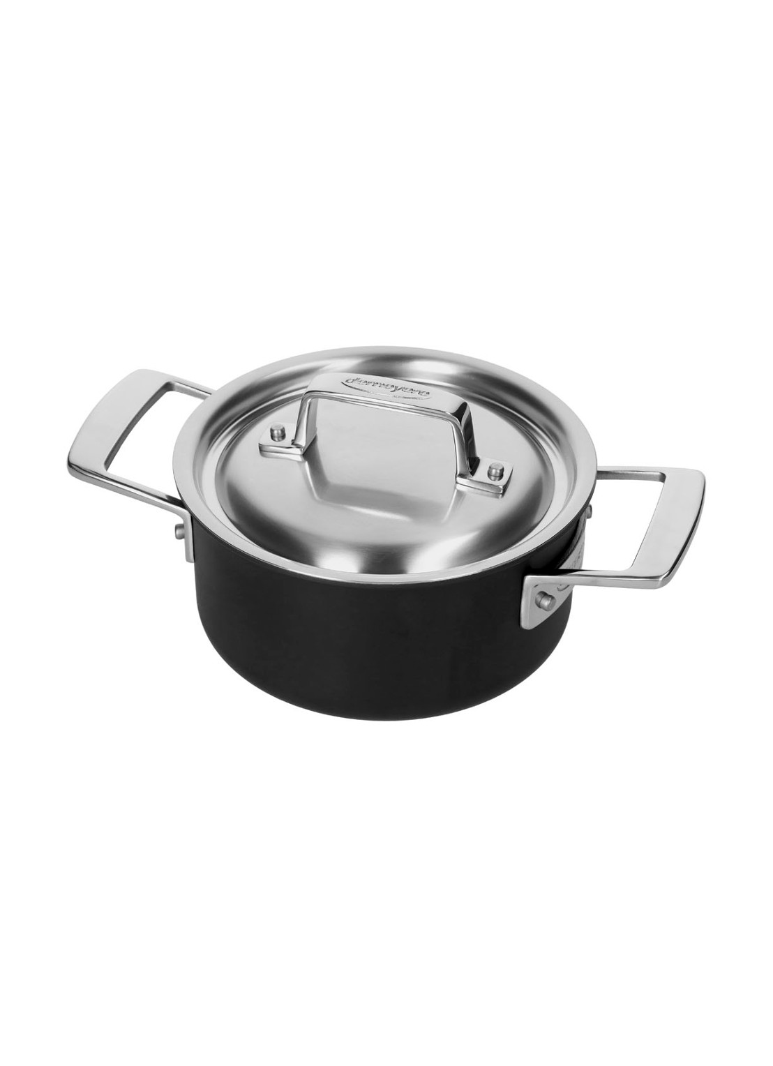Demeyere Black 5 kookpan met deksel 16 cm - voorkant zilver