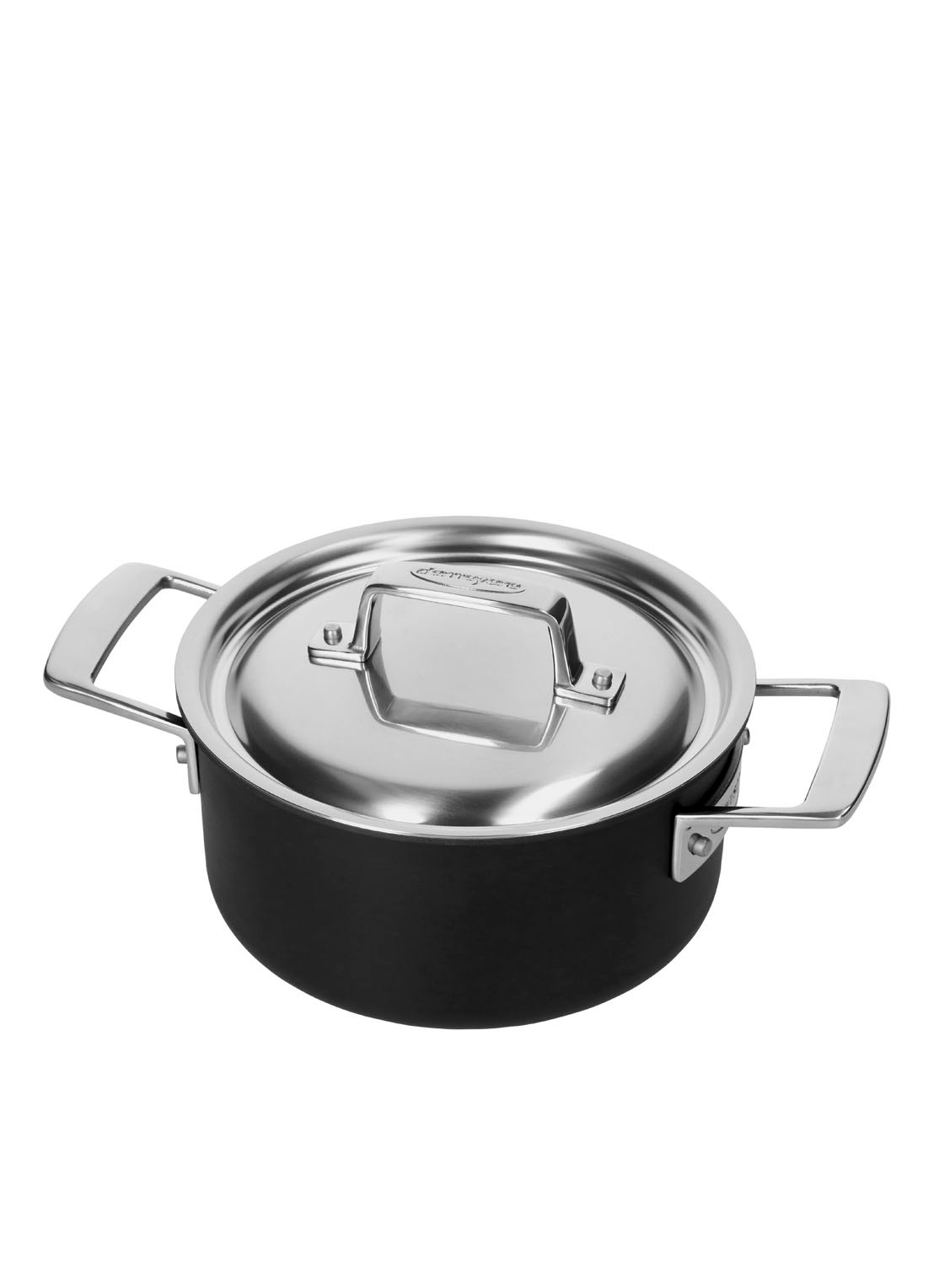 Demeyere Black 5 kookpan met deksel 18 cm - voorkant zilver