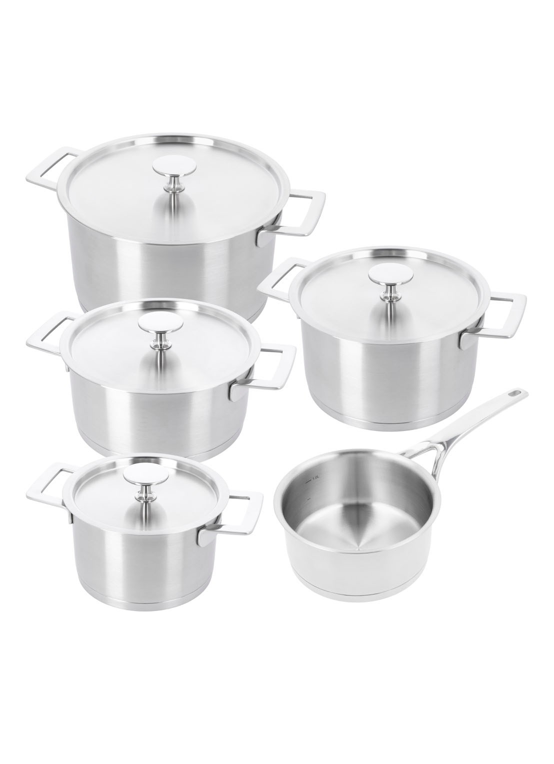 Demeyere Lino 3 kookset 5-delig - voorkant zilver