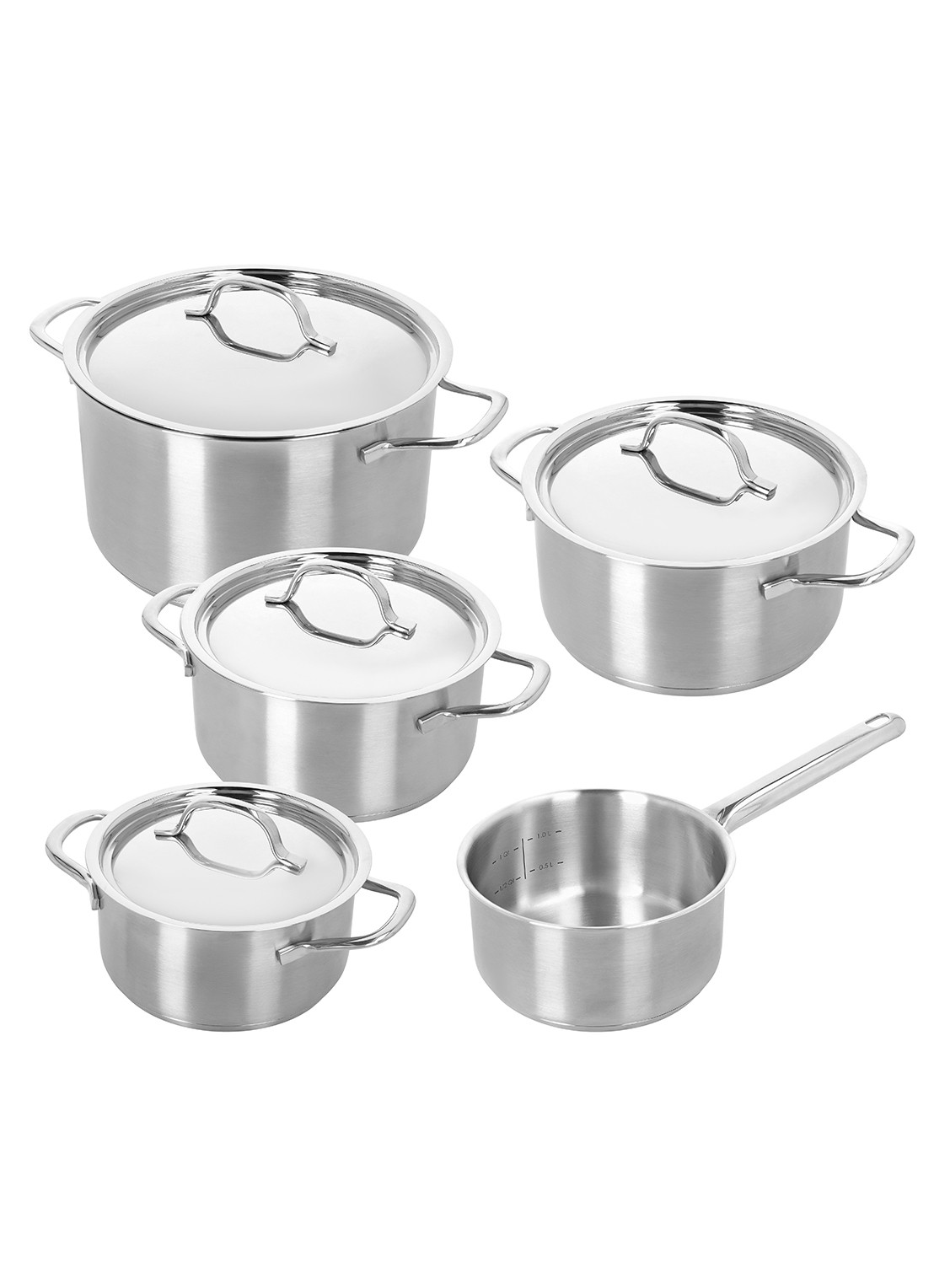 Demeyere Resto 3 pannenset 5-delig - voorkant zilver