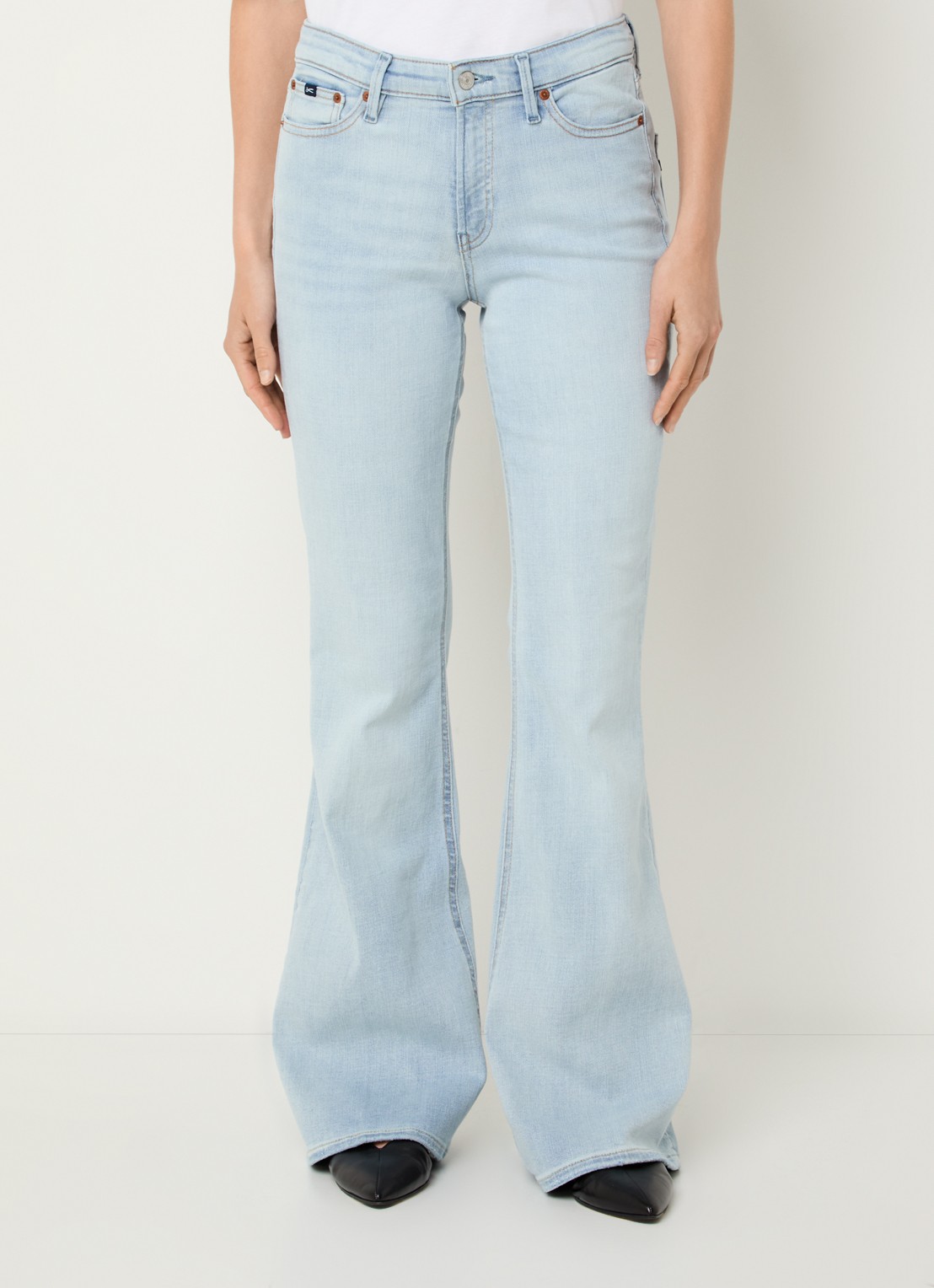 Denham Ami high waist flared jeans met lichte wassing - detail indigo