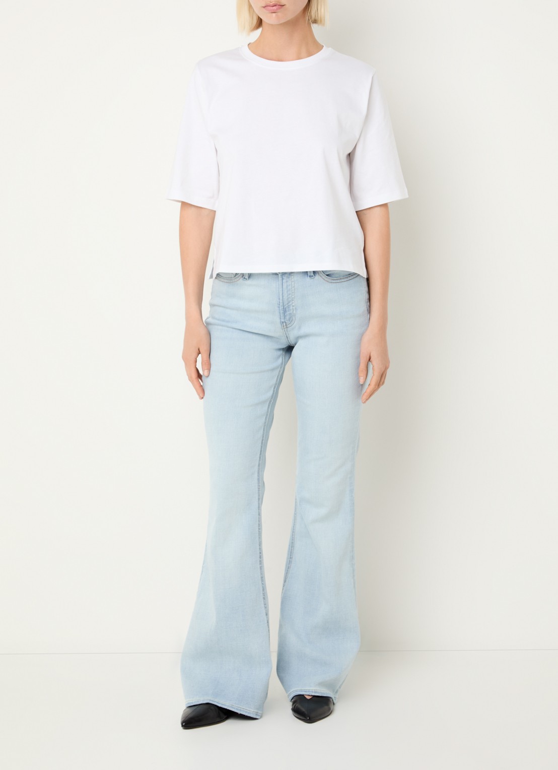 Denham Ami high waist flared jeans met lichte wassing - voorkant 4 indigo