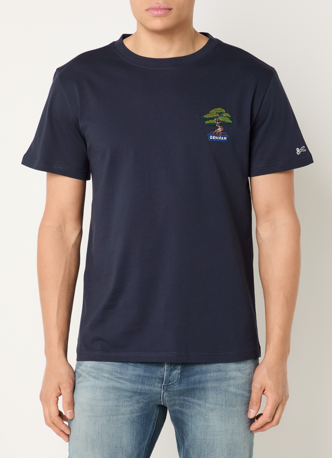 Denham Bonsai T-shirt met logoborduring - detail 3 donkerblauw