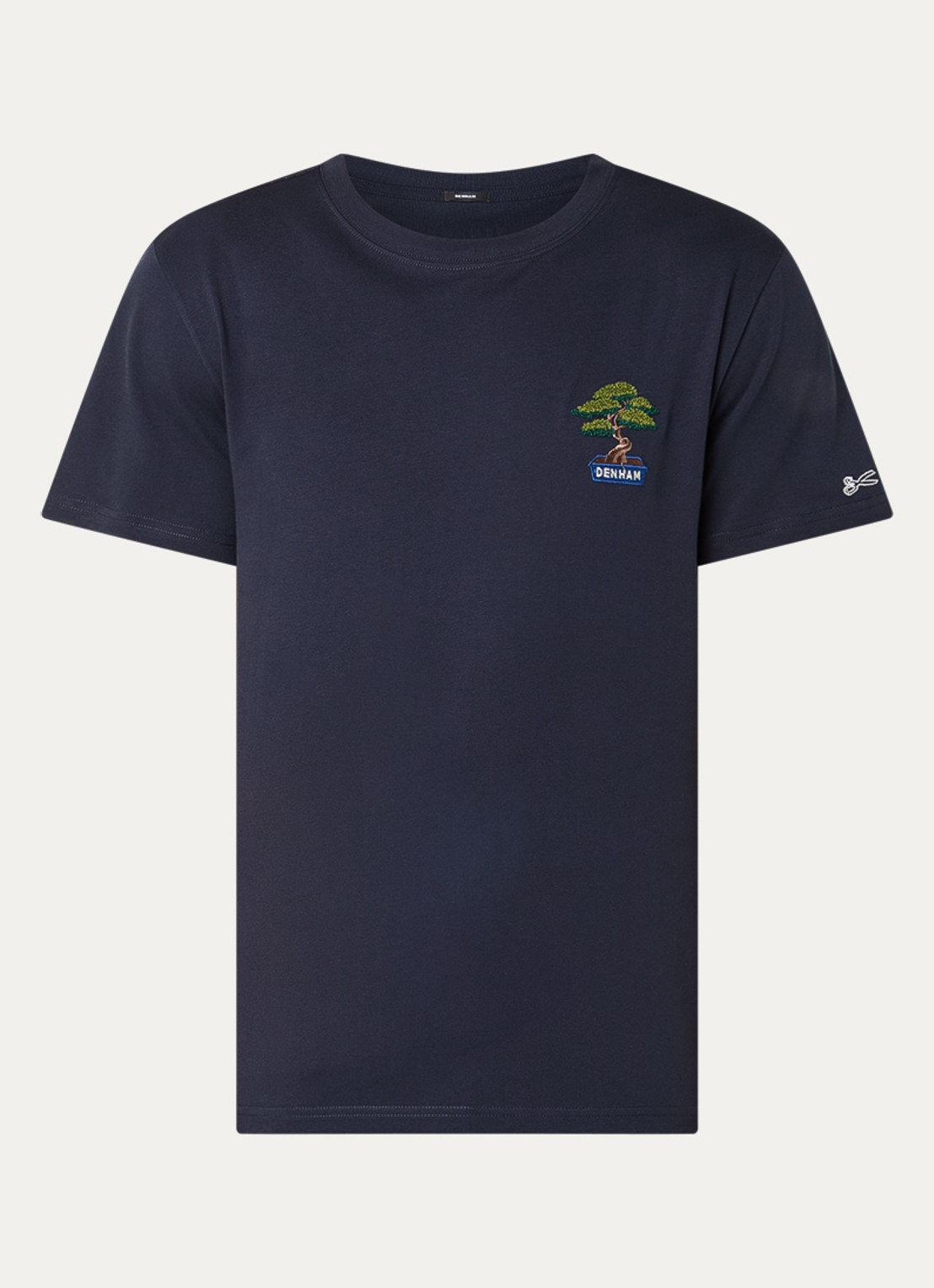 Denham Bonsai T-shirt met logoborduring - voorkant donkerblauw