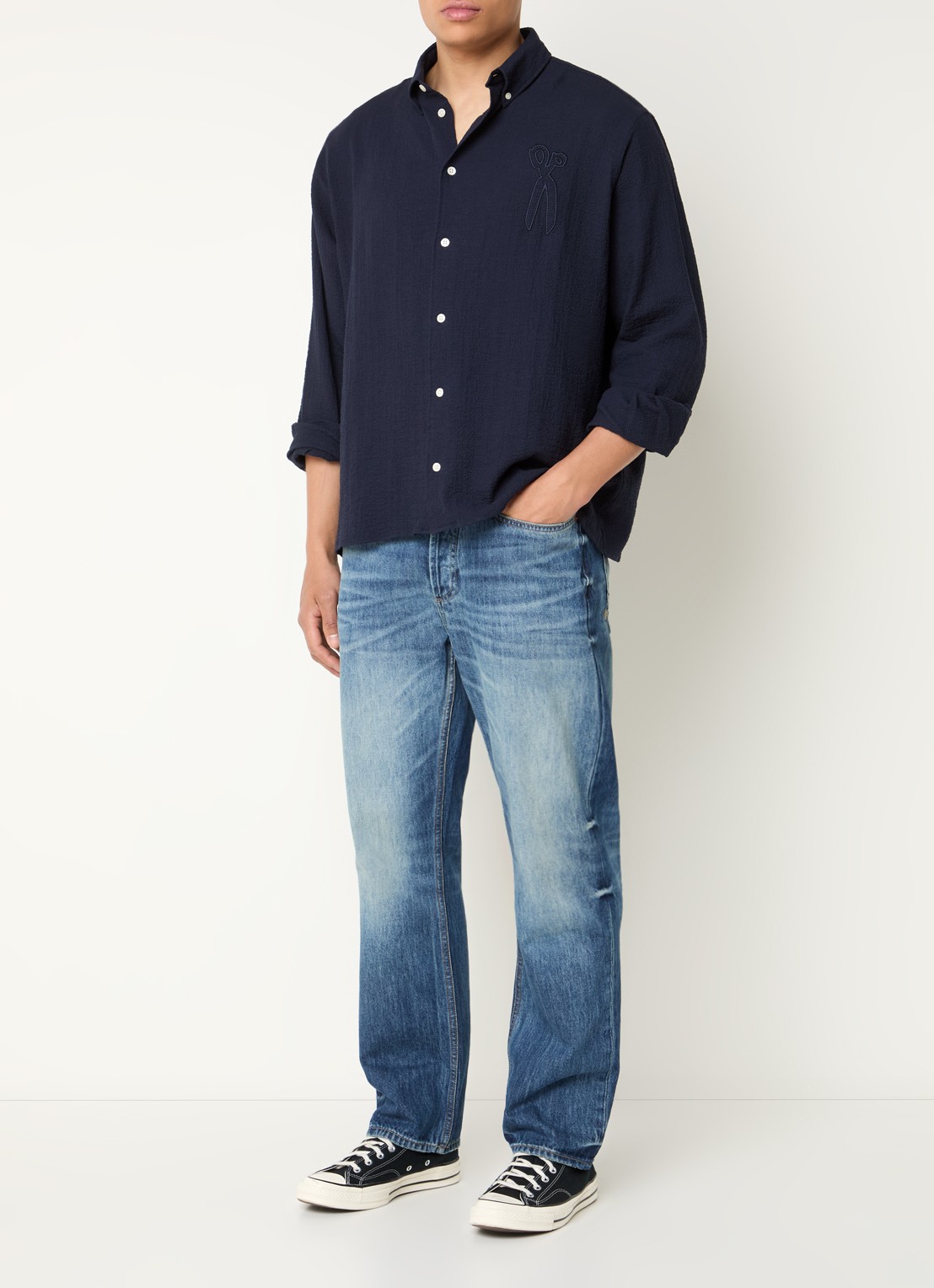 Denham Dagger R 35 straight leg jeans met lichte wassing - voorkant 3 indigo