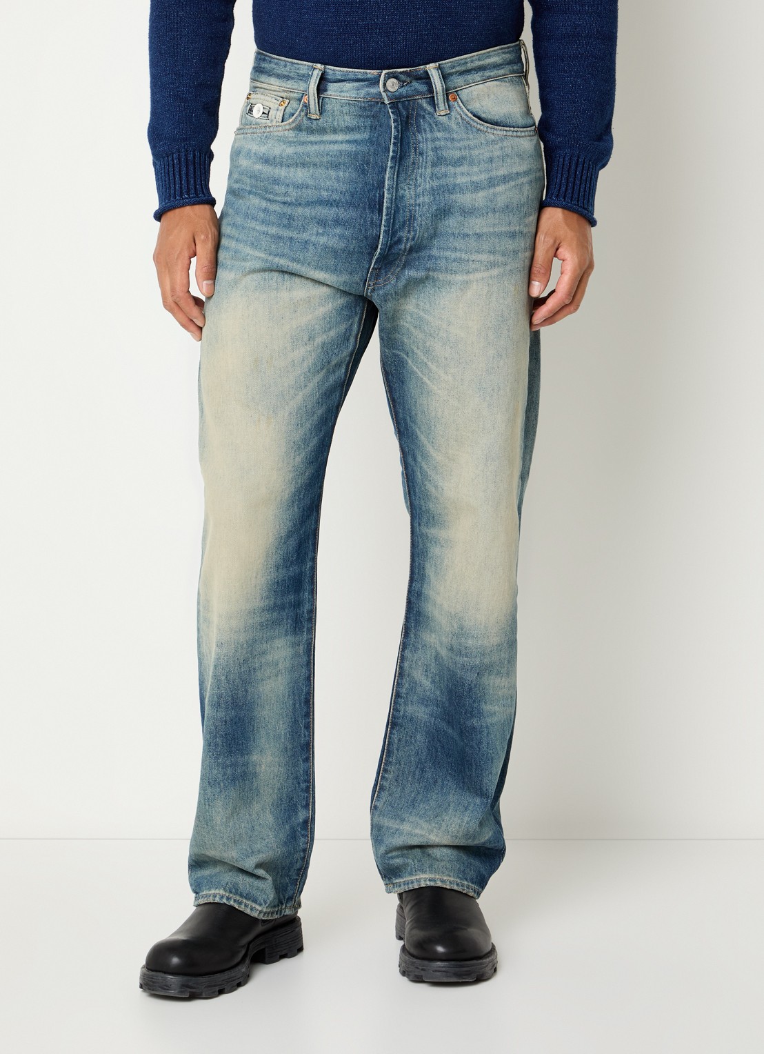 Denham Eastwider Henry straight leg jeans met lichte wassing - detail indigo