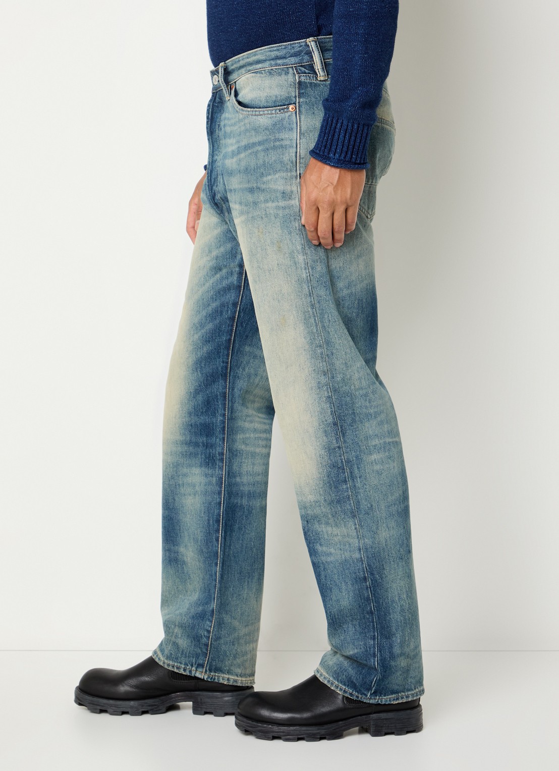Denham Eastwider Henry straight leg jeans met lichte wassing - detail 2 indigo