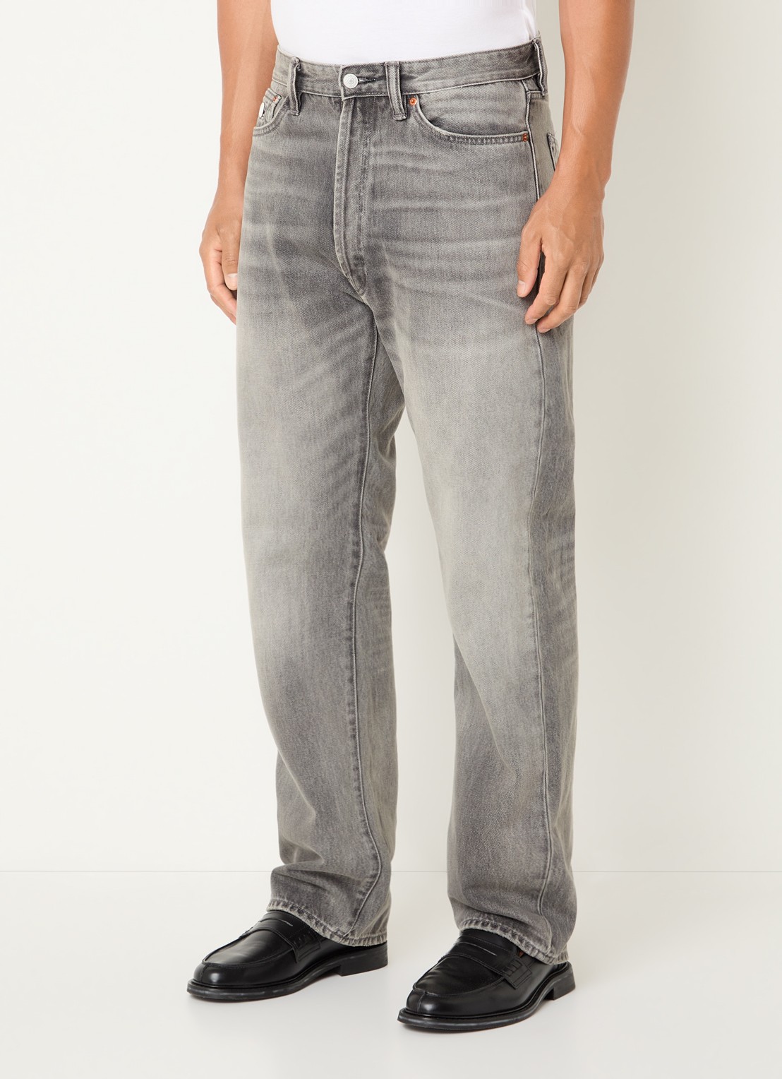 Denham Eastwider straight leg jeans met gekleurde wassing - detail 4 lichtgrijs