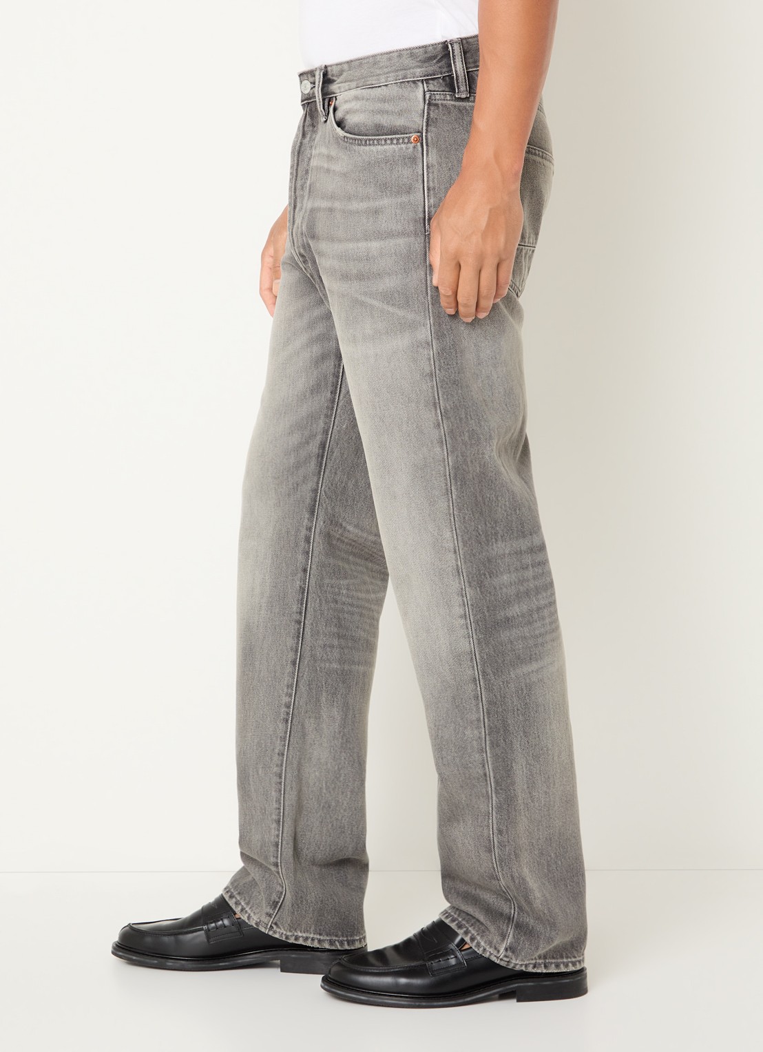 Denham Eastwider straight leg jeans met gekleurde wassing - detail 5 lichtgrijs