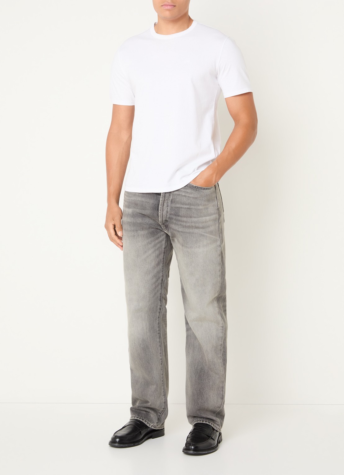 Denham Eastwider straight leg jeans met gekleurde wassing - voorkant 3 lichtgrijs